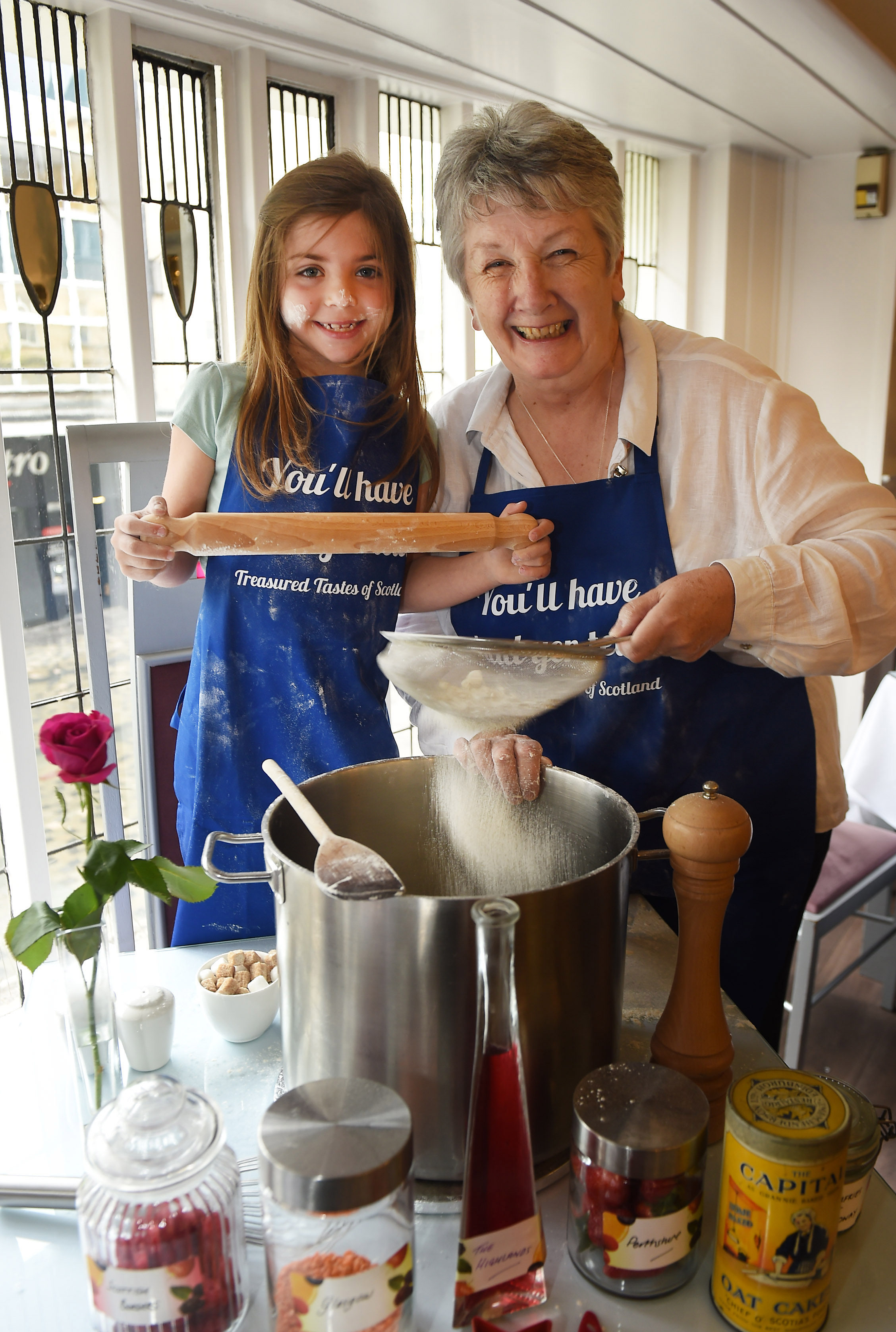 Now You're Cooking!Launch of Treasured tastes Of Scotland at the Willow Tearooms,GlasgowPic shows Darcy Burnham (7) from Troon with Shirley Spear , owner of the world renowned restaurant The Three Chimneys in Skye.
